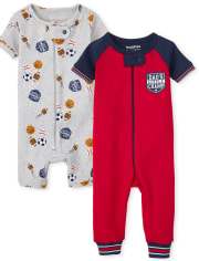 Lot de 2 pyjamas une pièce en coton ajustés pour bébé et tout-petit garçon