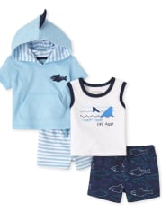 Baby Boys Shark 4-Piece Playwear Set