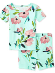 Pijama de algodón con ajuste ceñido floral para bebés y niñas pequeñas