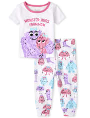 Pijama de algodón con diseño de abrazos de monstruo para bebés y niñas pequeñas