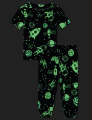 Pijama de algodón con ajuste ceñido espacial para bebés y niños pequeños