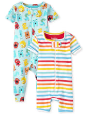 Unisex Baby And Toddler ABC Striped Snug Fit Cotton One Piece Pajamas 2-Pack