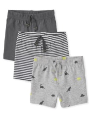 Baby Boys Dino Striped Shorts 3-Pack