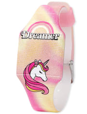 Reloj digital con diseño de unicornio y teñido anudado para niñas