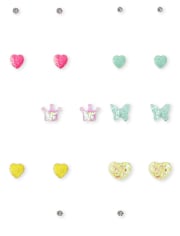 Girls Rainbow Glitter Earrings 9-Pack