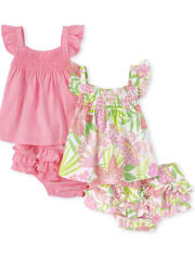 Baby Girls Tropical Ruffle 4-Piece Playwear Set