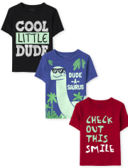 Toddler Boys Cute Dino Graphic Tee 3-Pack