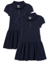 Niños pequeños Niña Uniforme Volantes Piqué Polo Vestidos 2-Pack