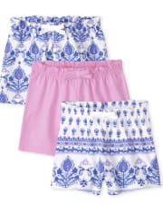 Baby Girls Print Paperbag Waist Shorts 3-Pack
