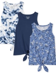 Girls Print Tie Front Tank Top 3-Pack
