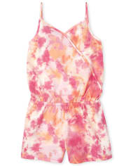Girls Tie Dye Faux Wrap Romper