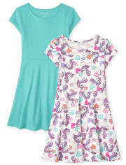 Paquete de 2 vestidos diarios con estampado para niñas