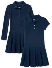 Vestido tipo polo de piqué de uniforme para niña, paquete de 2