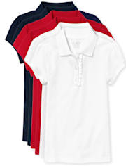 Girls Uniform Ruffle Pique Polo 6-Pack - Plus