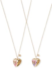 Girls Butterfly Heart Locket Necklace 2-Pack
