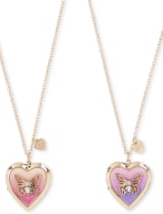Girls Butterfly Heart Locket Necklace 2-Pack