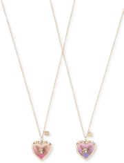 Girls Butterfly Heart Locket Necklace 2-Pack