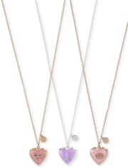 Girls Heart Locket Necklace 3-Pack