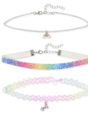 Girls Rainbow Choker Necklace 3-Pack