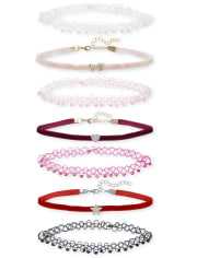 Lot de 7 colliers ras du cou en velours pour filles