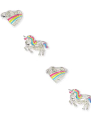 Paquete de 4 anillos de corazón de unicornio para niñas