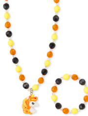 Girls Halloween Unicorn Beaded Necklace And Bracelet Set