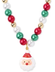 Christmas Bubblegum Necklace & Bracelet Set - Chunky Bead Jewelry With Santa Bag