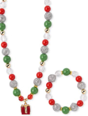 Conjunto de pulsera y collar con cuentas navideñas para niñas