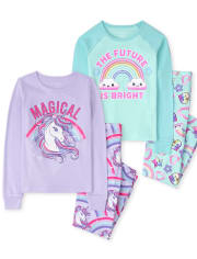 Girls Unicorn Rainbow Snug Fit Cotton Pajamas 2-Pack