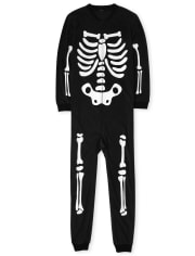 Unisex Adult Matching Family Glow Skeleton Of Fun Fleece One Piece Pajamas