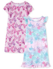 Lot de 2 chemises de nuit papillon et licorne pour filles