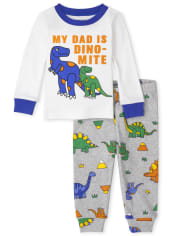 Pijama de algodón de ajuste cómodo para bebés y niños pequeños Dino Dad