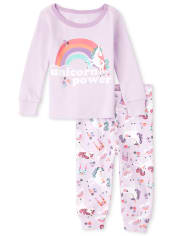 Pijama de algodón con ajuste ceñido Unicorn Power para bebés y niñas pequeñas