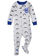 Pijama de una pieza de algodón de ajuste ceñido con bigote para bebés y niños pequeños