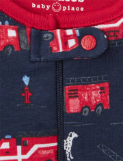 Baby And Toddler Boys Dino Fire Truck Snug Fit Cotton One Piece Pajamas 2-Pack
