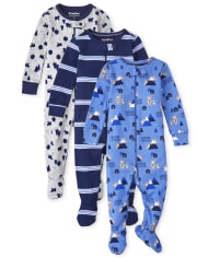Baby And Toddler Boys Bear Snug Fit Cotton One Piece Pajamas 3-Pack