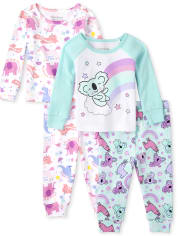 Baby And Toddler Girls Animals Snug Fit Cotton Pajamas 2-Pack