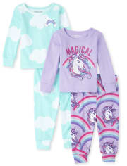 Baby And Toddler Girls Unicorn Cloud Snug Fit Cotton Pajamas 2-Pack