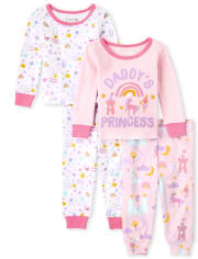 Baby And Toddler Girls Princess Snug Fit Cotton Pajamas 2-Pack