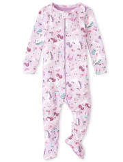 Pijama de una pieza de algodón con ajuste ceñido de unicornio para bebés y niñas pequeñas
