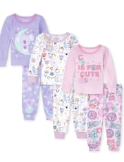 Baby And Toddler Girls Animals Snug Fit Cotton 6-Piece Pajamas