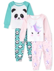 Baby And Toddler Girls Unicorn Panda Snug Fit Cotton Pajamas 2-Pack