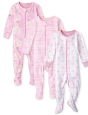 Pijamas de una pieza de algodón con ajuste ceñido Planets para bebés y niñas pequeñas, paquete de 3