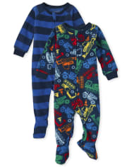 Baby And Toddler Boys Construction Fleece One Piece Pajamas 2-Pack