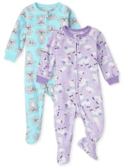 Baby And Toddler Girls Llama Koala Fleece One Piece Pajamas 2-Pack