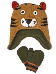 Toddler Boys Tiger Hat And Mittens Set