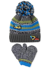 Toddler Boys Construction Hat And Mittens Set