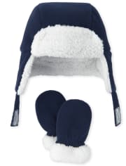 Baby Boys Trapper Hat And Mittens Set
