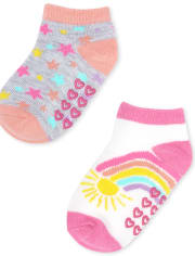 Paquete de 10 calcetines tobilleros arcoíris para niñas pequeñas