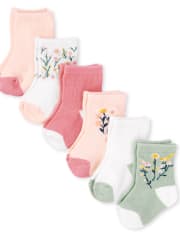 Calcetines midi de flores para bebé niña, paquete de 6